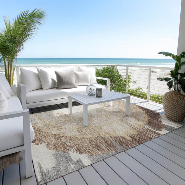 Homeroots 3' Abstract Washable Area Rug In Brown, Beige, And Taupe - Perfect For Indoor And Outdoor Spaces! 8' X 10' Polyester 579946