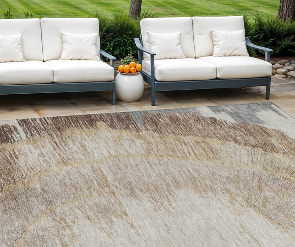 Homeroots 3' Abstract Washable Area Rug In Brown, Beige, And Taupe - Perfect For Indoor And Outdoor Spaces! 9' X 12' Polyester 579947