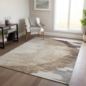 Homeroots 3' Abstract Washable Area Rug In Brown, Beige, And Taupe - Perfect For Indoor And Outdoor Spaces! 9' X 12' Polyester 579947