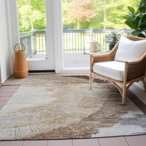 Homeroots 3' Abstract Washable Area Rug In Brown, Beige, And Taupe - Perfect For Indoor And Outdoor Spaces! 9' X 12' Polyester 579947