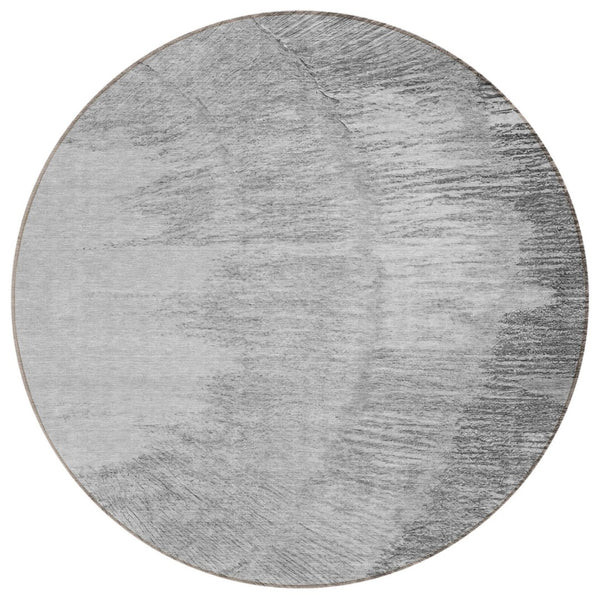 HomeRoots 5' Gray Charcoal and Silver Abstract Area Rug - Stylish, Durable, Washable for Indoor & Outdoor Use 8' Round 579951