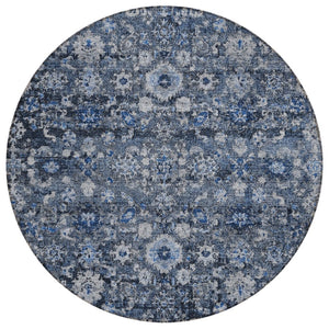 HomeRoots 5' Navy Blue & Sky Blue Oriental Area Rug - Durable, Machine Washable for Indoor & Outdoor Use 8' Round 579957