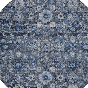 HomeRoots 5' Navy Blue & Sky Blue Oriental Area Rug - Durable, Machine Washable for Indoor & Outdoor Use 8' Round 579957