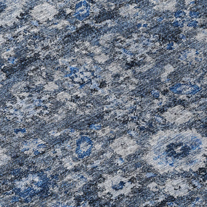 HomeRoots 5' Navy Blue & Sky Blue Oriental Area Rug - Durable, Machine Washable for Indoor & Outdoor Use 8' Round 579957