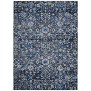 Homeroots 3' Navy Blue And Sky Blue Oriental Washable Rug - Durable Indoor Outdoor Design For Versatile Spaces 8' X 10' Polyester 579958