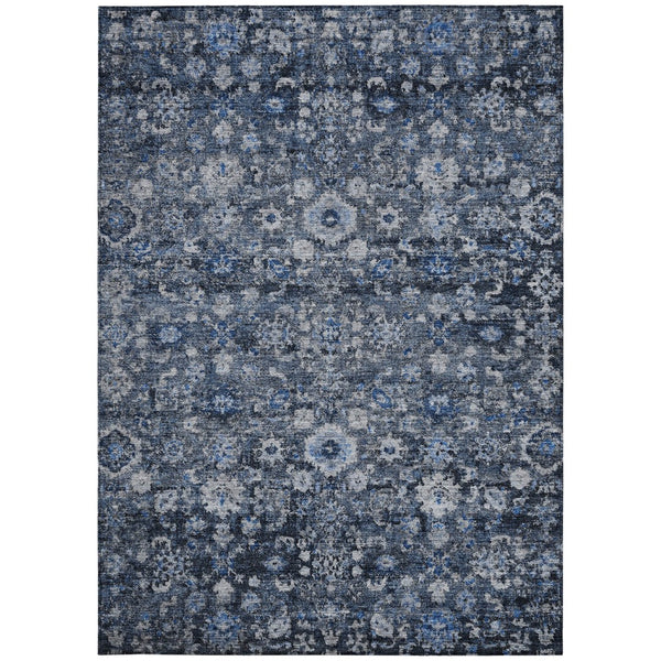 Homeroots 3' Navy Blue And Sky Blue Oriental Washable Rug - Durable Indoor Outdoor Design For Versatile Spaces 8' X 10' Polyester 579958