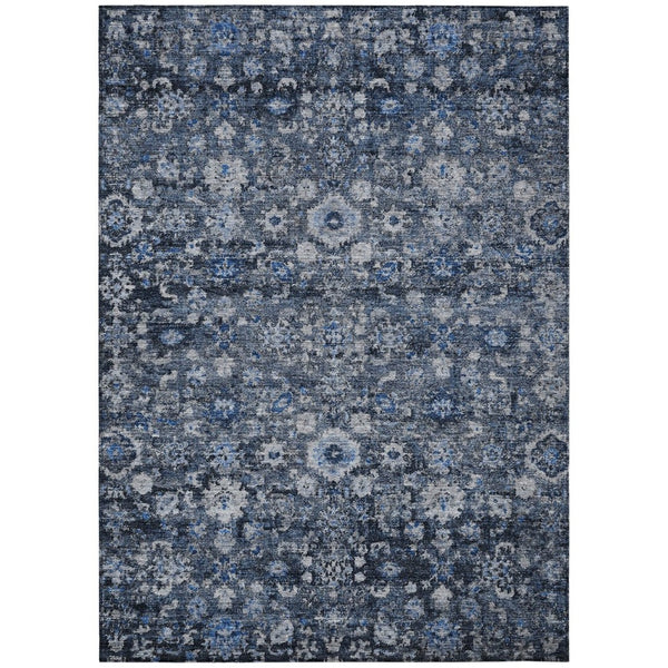 HomeRoots 9' Elegant Navy and Sky Blue Oriental Washable Area Rug for Indoor and Outdoor Spaces, Durable Design 9' X 12' 579959