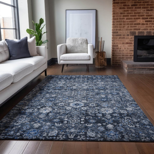 HomeRoots 9' Elegant Navy and Sky Blue Oriental Washable Area Rug for Indoor and Outdoor Spaces, Durable Design 9' X 12' 579959
