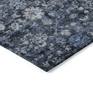 Homeroots 3' Navy Blue And Sky Blue Oriental Washable Rug - Durable Indoor Outdoor Design For Versatile Spaces 10' X 14' Polyester 579960
