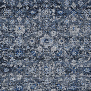 Homeroots 3' Navy Blue And Sky Blue Oriental Washable Rug - Durable Indoor Outdoor Design For Versatile Spaces 10' X 14' Polyester 579960