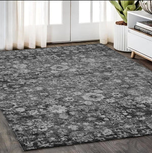 Homeroots 3' Navy Blue And Sky Blue Oriental Washable Rug - Durable Indoor Outdoor Design For Versatile Spaces 5' X 8' Polyester 579962