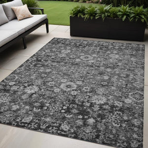Homeroots 3' Navy Blue And Sky Blue Oriental Washable Rug - Durable Indoor Outdoor Design For Versatile Spaces 5' X 8' Polyester 579962