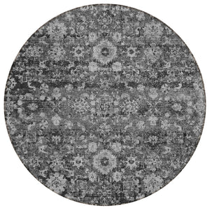 HomeRoots 5' Timeless Gray Charcoal and Silver Oriental Area Rug for Indoor and Outdoor Durability and Style 8' Round 579963