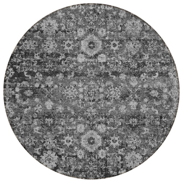 HomeRoots 5' Timeless Gray Charcoal and Silver Oriental Area Rug for Indoor and Outdoor Durability and Style 8' Round 579963