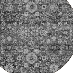 Homeroots 3' Navy Blue And Sky Blue Oriental Washable Rug - Durable Indoor Outdoor Design For Versatile Spaces 8' Round Polyester 579963