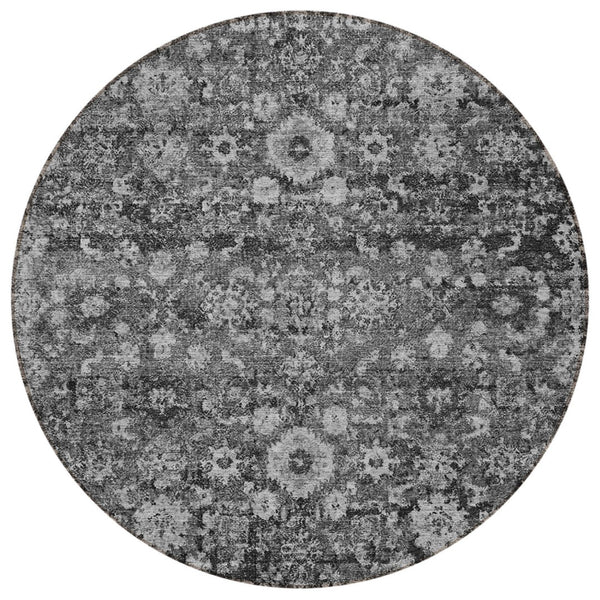 Homeroots 3' Navy Blue And Sky Blue Oriental Washable Rug - Durable Indoor Outdoor Design For Versatile Spaces 8' Round Polyester 579963