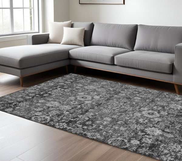 HomeRoots 5' Timeless Gray Charcoal and Silver Oriental Area Rug for Indoor and Outdoor Durability and Style 10' X 14' 579966
