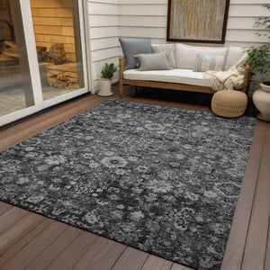 HomeRoots 5' Timeless Gray Charcoal and Silver Oriental Area Rug for Indoor and Outdoor Durability and Style 10' X 14' 579966