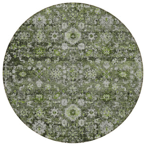 HomeRoots 5' Elegant Green and Olive Oriental Area Rug - Durable, Washable, Indoor/Outdoor Home Accent Décor 8' Round 579969