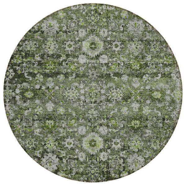 HomeRoots 5' Elegant Green and Olive Oriental Area Rug - Durable, Washable, Indoor/Outdoor Home Accent Décor 8' Round 579969