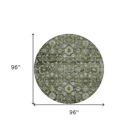 Homeroots 3' Navy Blue And Sky Blue Oriental Washable Rug - Durable Indoor Outdoor Design For Versatile Spaces 8' Round Polyester 579969