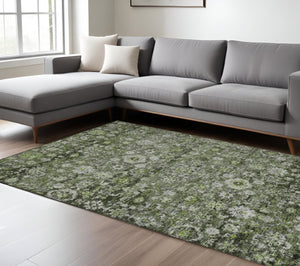 HomeRoots 5' Elegant Green and Olive Oriental Area Rug - Durable, Washable, Indoor/Outdoor Home Accent Décor 8' X 10' 579970