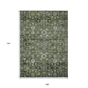 HomeRoots 9' Elegant Green and Olive Oriental Washable Area Rug - Perfect for Indoor and Outdoor Spaces 9' X 12' 579971