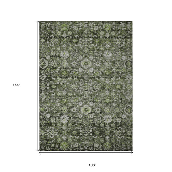 HomeRoots 9' Elegant Green and Olive Oriental Washable Area Rug - Perfect for Indoor and Outdoor Spaces 9' X 12' 579971