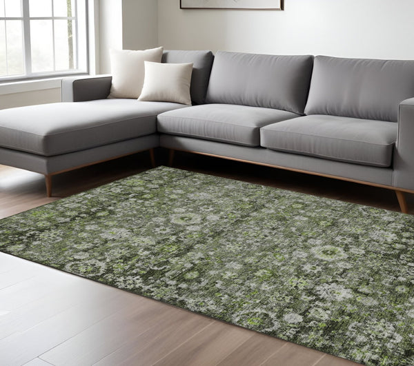 HomeRoots 9' Elegant Green and Olive Oriental Washable Area Rug - Perfect for Indoor and Outdoor Spaces 9' X 12' 579971