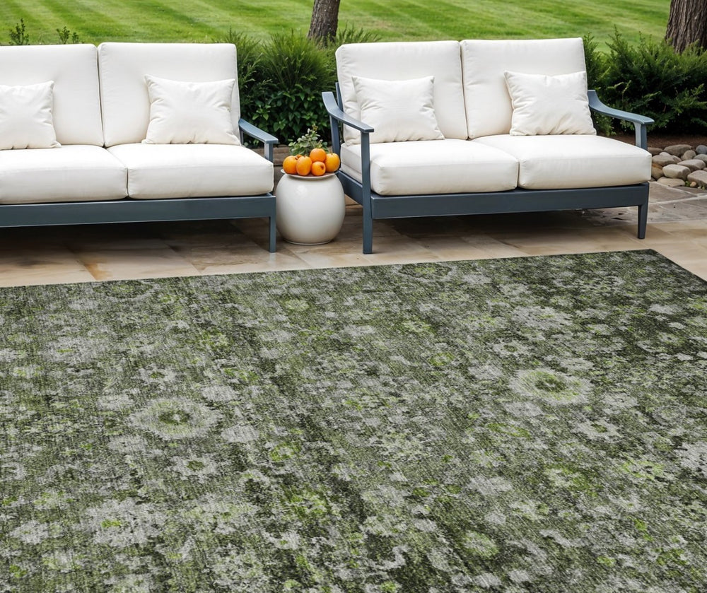 HomeRoots 9' Elegant Green and Olive Oriental Washable Area Rug - Perfect for Indoor and Outdoor Spaces 9' X 12' 579971