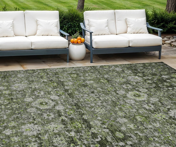 HomeRoots 9' Elegant Green and Olive Oriental Washable Area Rug - Perfect for Indoor and Outdoor Spaces 9' X 12' 579971