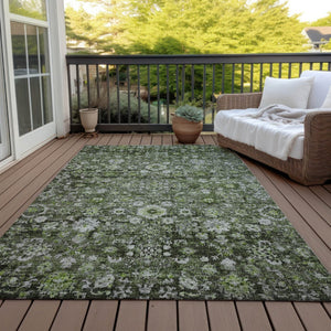 HomeRoots 9' Elegant Green and Olive Oriental Washable Area Rug - Perfect for Indoor and Outdoor Spaces 9' X 12' 579971