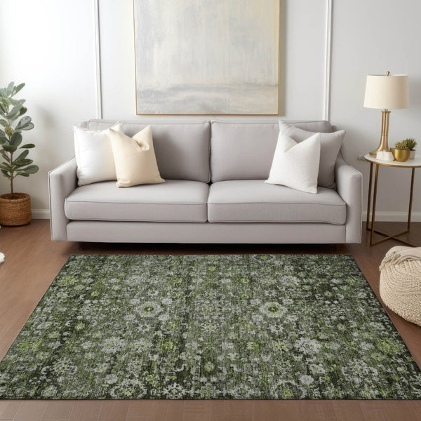 HomeRoots 9' Elegant Green and Olive Oriental Washable Area Rug - Perfect for Indoor and Outdoor Spaces 9' X 12' 579971