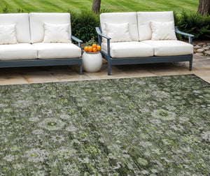 HomeRoots 5' Elegant Green and Olive Oriental Area Rug - Durable, Washable, Indoor/Outdoor Home Accent Décor 10' X 14' 579972