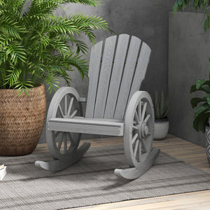 English Elm Outsunny Adirondack Wooden Rocking Chair With Wagon Wheel Armrests - Perfect For Outdoor Relaxation! W2225P217105-GIGA