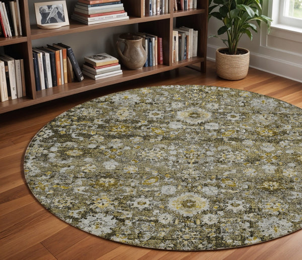 Homeroots 3' Navy Blue And Sky Blue Oriental Washable Rug - Durable Indoor Outdoor Design For Versatile Spaces 8' Round Polyester 579975