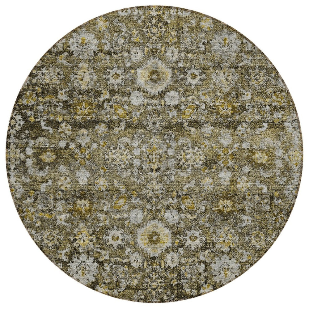 HomeRoots 5' Elegant Brown and Beige Oriental Area Rug for Indoor and Outdoor Use – Durable, Washable Design 8' Round 579975