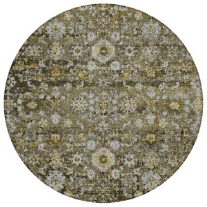 HomeRoots 5' Elegant Brown and Beige Oriental Area Rug for Indoor and Outdoor Use – Durable, Washable Design 8' Round 579975