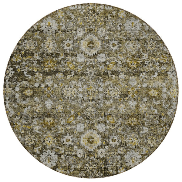 HomeRoots 5' Elegant Brown and Beige Oriental Area Rug for Indoor and Outdoor Use – Durable, Washable Design 8' Round 579975