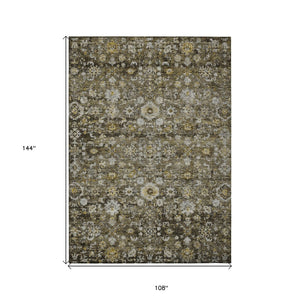 HomeRoots 9' Brown and Beige Oriental Indoor Outdoor Area Rug - Durable, Washable, Timeless Design for Any Space 9' X 12' 579977