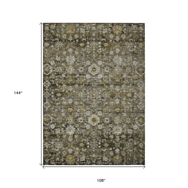 HomeRoots 9' Brown and Beige Oriental Indoor Outdoor Area Rug - Durable, Washable, Timeless Design for Any Space 9' X 12' 579977