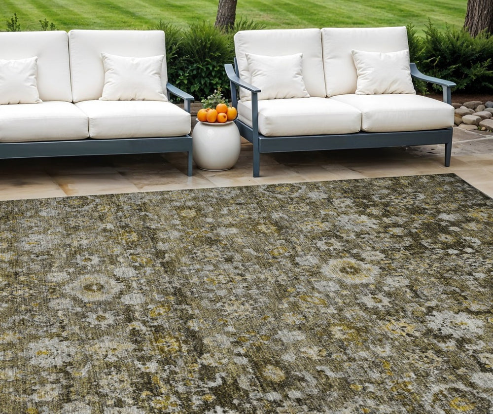 HomeRoots 9' Brown and Beige Oriental Indoor Outdoor Area Rug - Durable, Washable, Timeless Design for Any Space 9' X 12' 579977