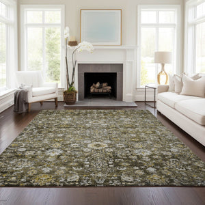HomeRoots 9' Brown and Beige Oriental Indoor Outdoor Area Rug - Durable, Washable, Timeless Design for Any Space 9' X 12' 579977