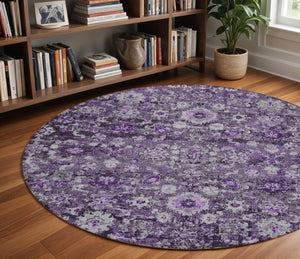Homeroots 3' Navy Blue And Sky Blue Oriental Washable Rug - Durable Indoor Outdoor Design For Versatile Spaces 8' Round Polyester 579981