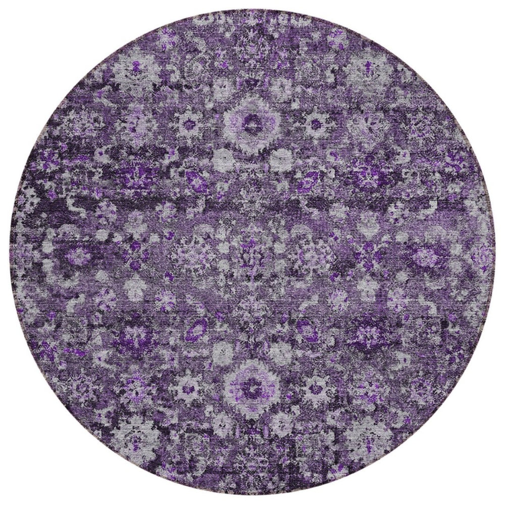 HomeRoots 5' Durable Purple Lilac and Lavender Oriental Area Rug - Washable, Indoor/Outdoor, Stain-Resistant 8' Round 579981