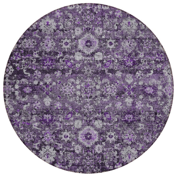 HomeRoots 5' Durable Purple Lilac and Lavender Oriental Area Rug - Washable, Indoor/Outdoor, Stain-Resistant 8' Round 579981