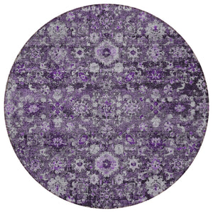 Homeroots 3' Navy Blue And Sky Blue Oriental Washable Rug - Durable Indoor Outdoor Design For Versatile Spaces 8' Round Polyester 579981