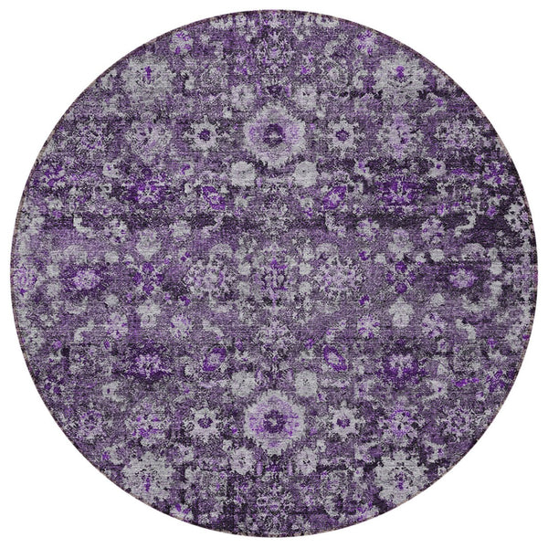 Homeroots 3' Navy Blue And Sky Blue Oriental Washable Rug - Durable Indoor Outdoor Design For Versatile Spaces 8' Round Polyester 579981