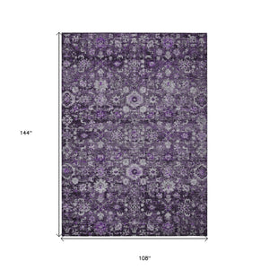 HomeRoots 9' Elegant Purple Lilac and Lavender Oriental Area Rug - Washable, Durable, Indoor/Outdoor Use 9' X 12' 579983