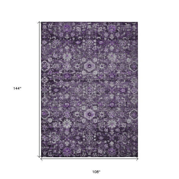 HomeRoots 9' Elegant Purple Lilac and Lavender Oriental Area Rug - Washable, Durable, Indoor/Outdoor Use 9' X 12' 579983